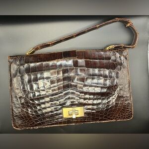 *VINTAGE* Crocodile Embossed Brown Clutch
